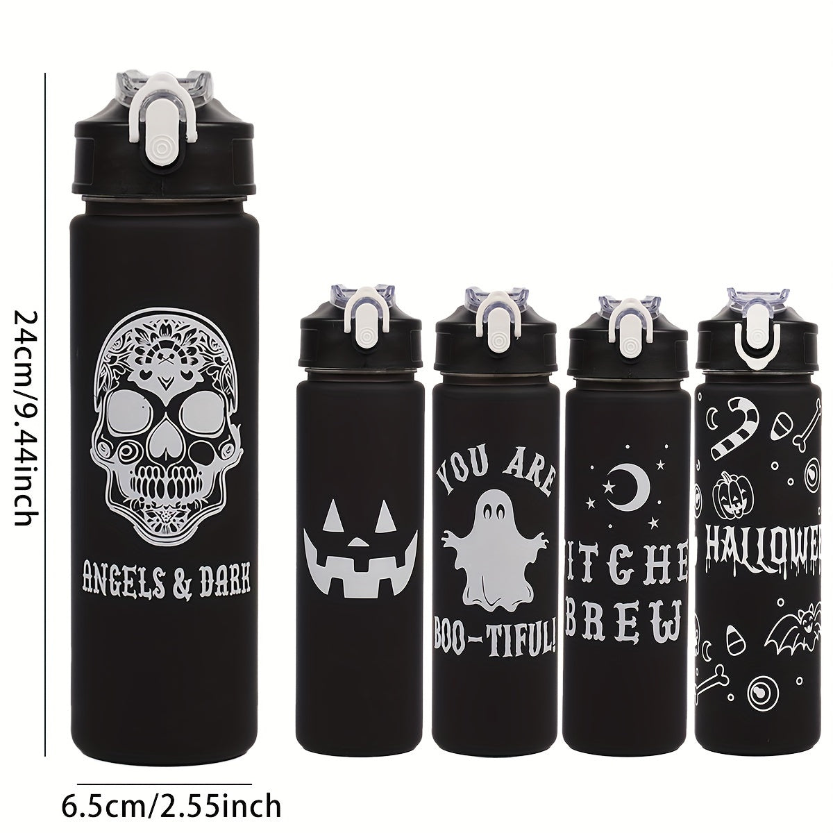 Halloween Water Bottle Set with 2000ml, 800ml, 300ml Cups for Outdoor Sports