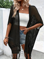 Женский кардиган с крупным гороховым кружевом и открытым передом, пляжная накидка plus size