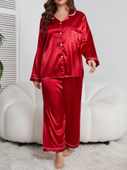 Women's Plus Satin Lounge Set Long Sleeve Pajama Pants Fall Winter