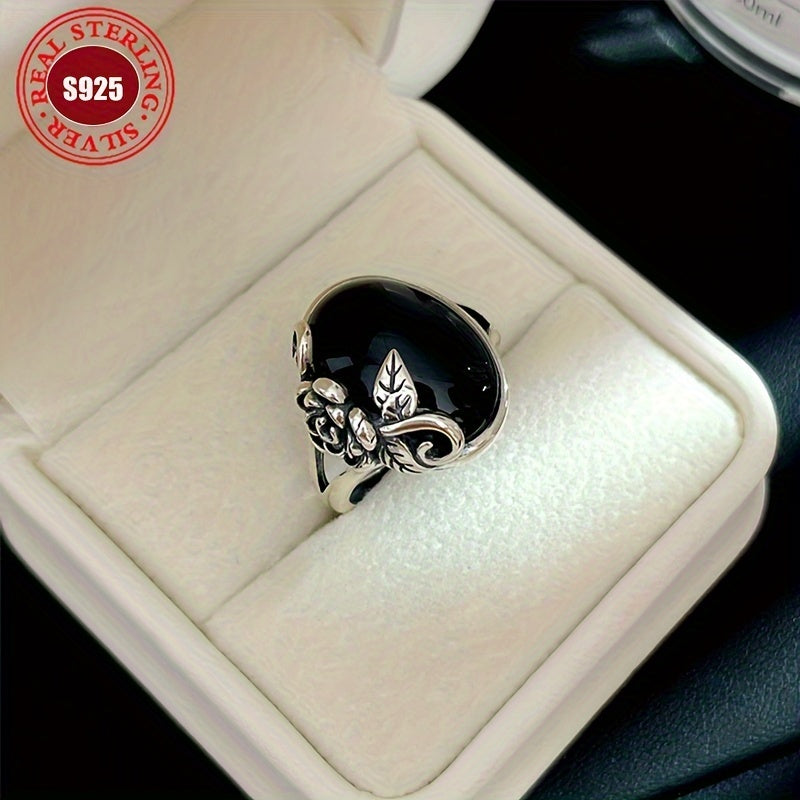 Винтажное роскошное кольцо с розой - Элегантное регулируемое кольцо из 925-й стерлинговой серебра с имитацией нефрита, идеальный подарок для нее