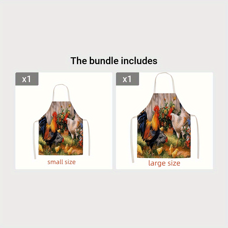 Linen Apron with Soft Rooster Print and Thickened Waist for Kitchen and Housework