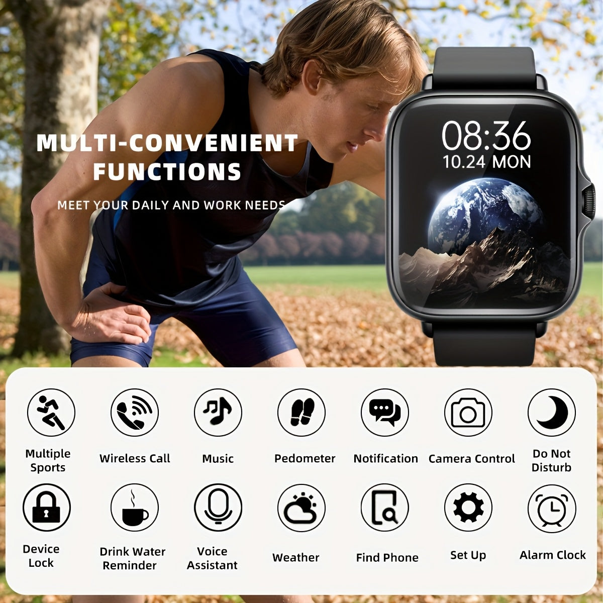 HD Smartwatch 4.65cm Touch Screen Wireless Calling Fitness Tracker with Customizable Wallpaper and Multiple Sports Modes