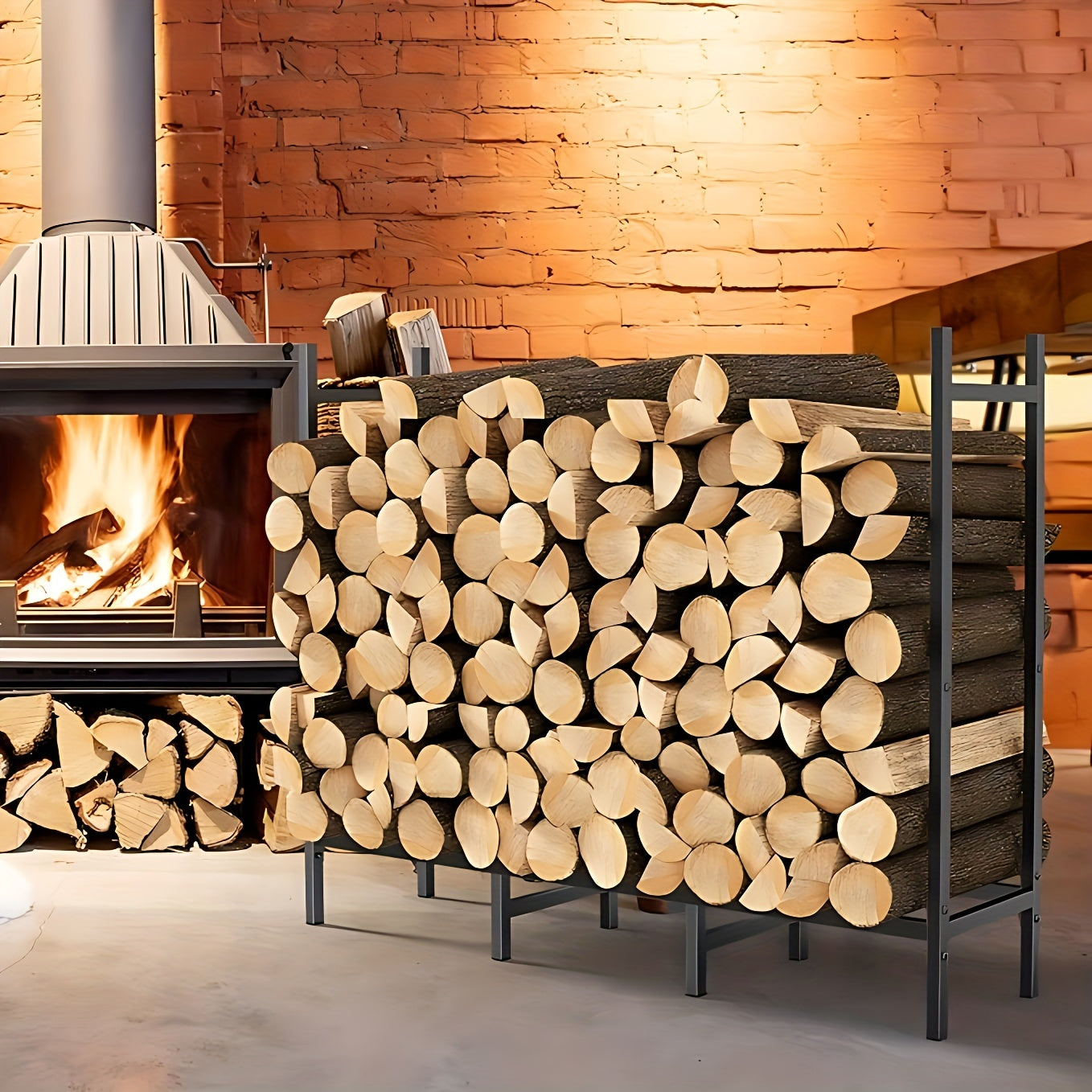 Adjustable Heavy-Duty Firewood Rack for Indoor Fireplace and Outdoor Storage