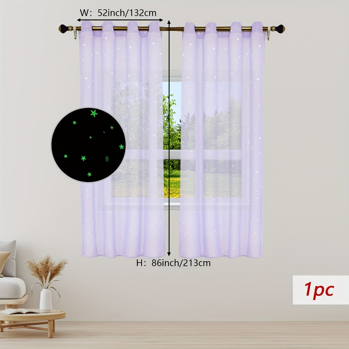 Pastoral Style Curtains with Luminous Star Pattern for Bedroom Living Room Office Kitchen
