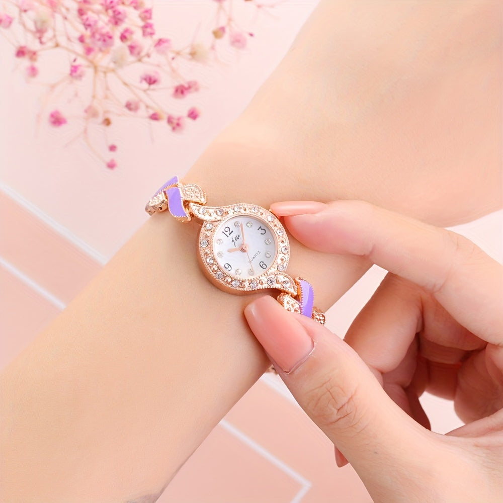 Women’s Rhinestone Quartz Bracelet Watch and Baroque Jewelry Set 5 Pieces