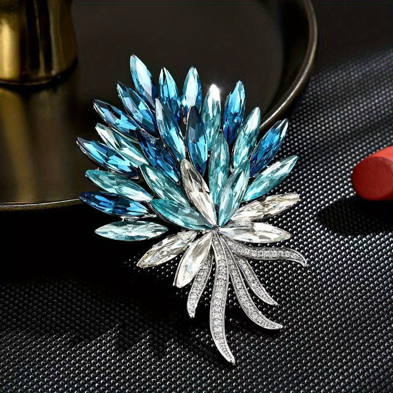 Broche de oreja de trigo de cristal azul para vestidos, sombreros y cinturillas