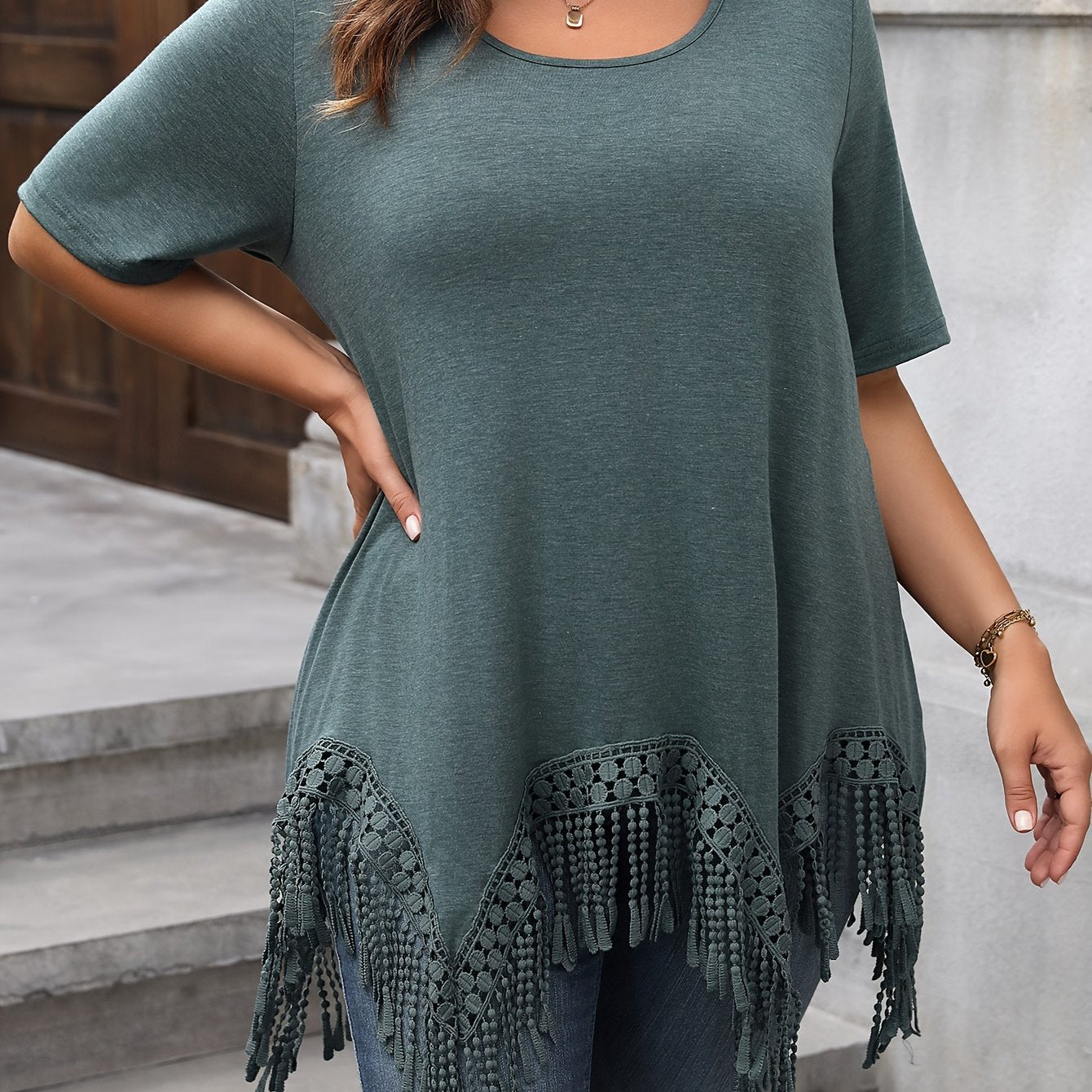 Plus Size Women's T-Shirt Polyester Crew Neck Solid Color All Season