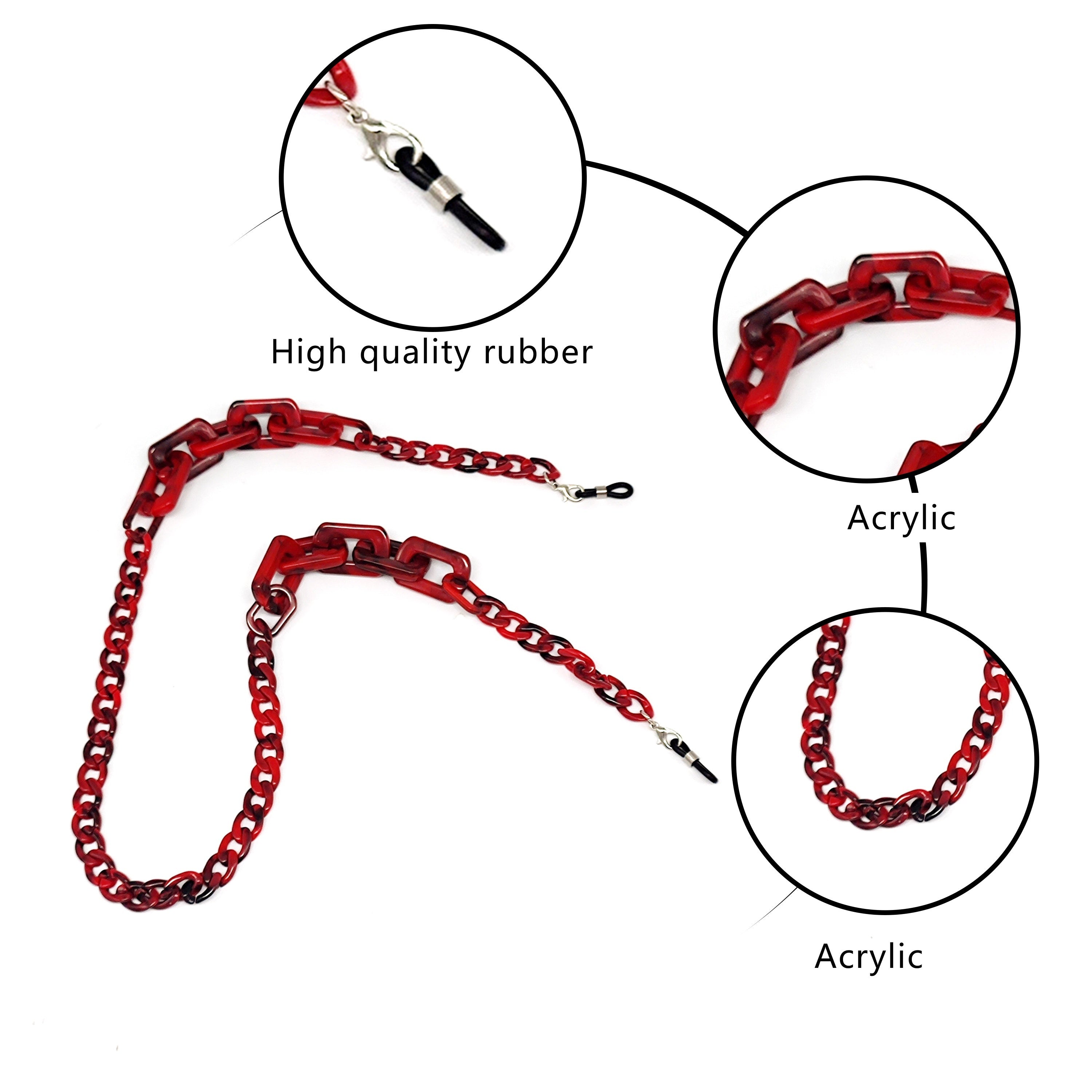 Cadena de gafas de acrílico grueso estilo retro chic con extremos de goma para gafas y gafas de lectura