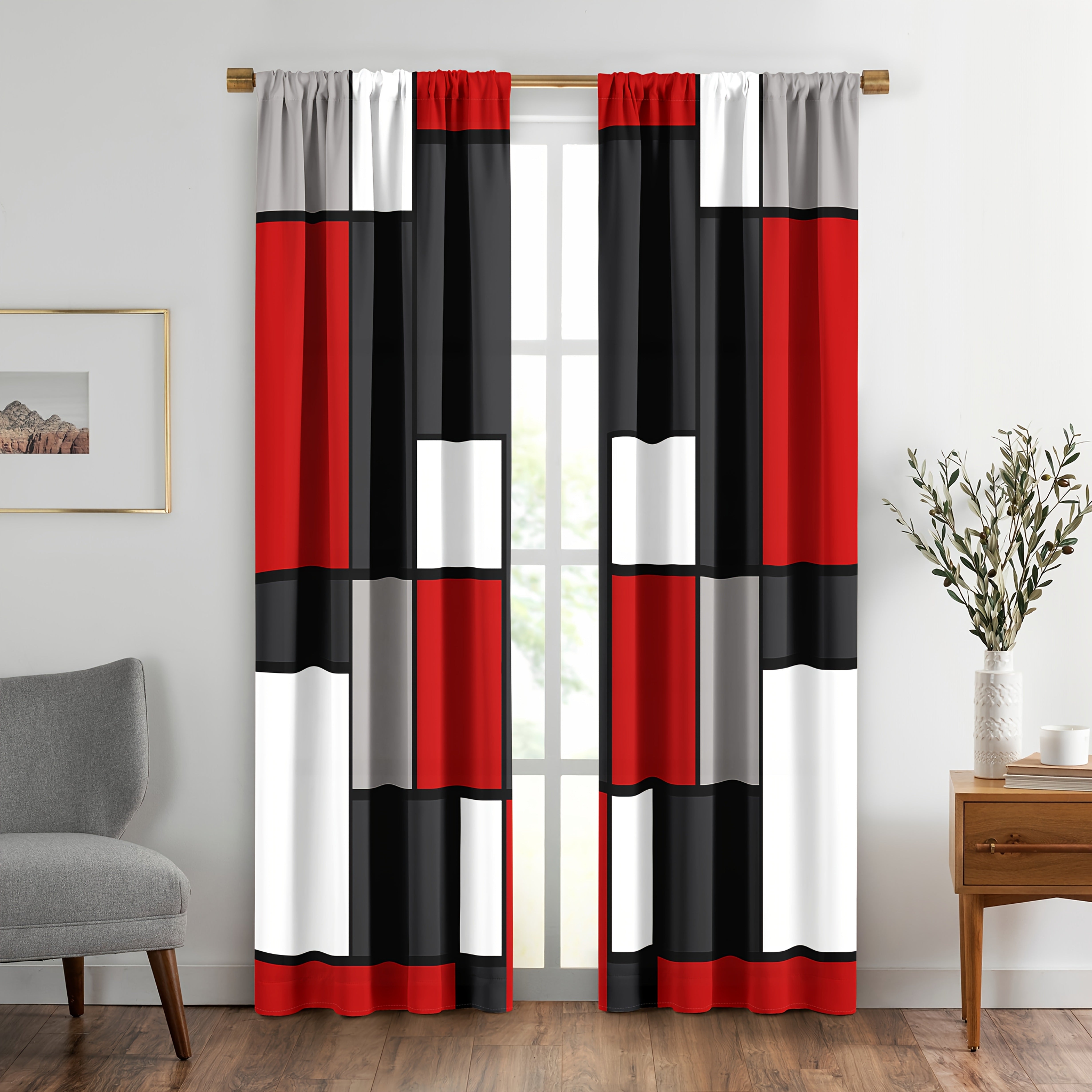 Set of 2 Plaid Pattern Curtains for Bedroom and Living Room Window Drapes