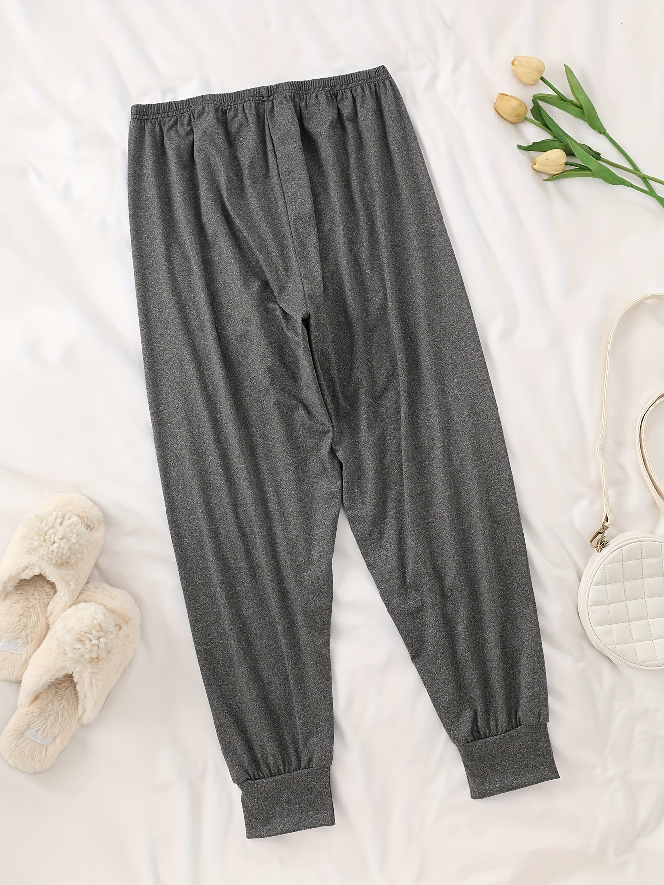 Women's Solid Color Sleep Pants 3-Pack Knit Polyester Elastane Fall Casual