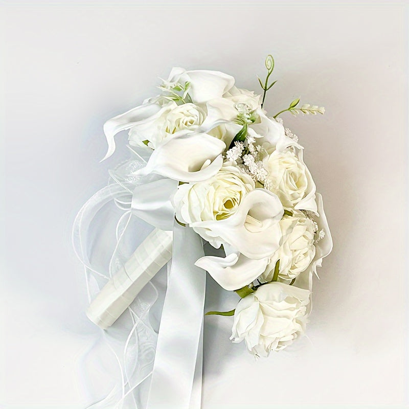 Calla Lily and Lotus Bridal Bouquet with Water Drop Design for Weddings and Events