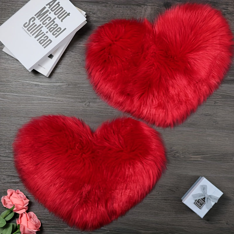 Set of 2 Heart-Shaped Faux Wool Carpets for Dresser and Home Decor