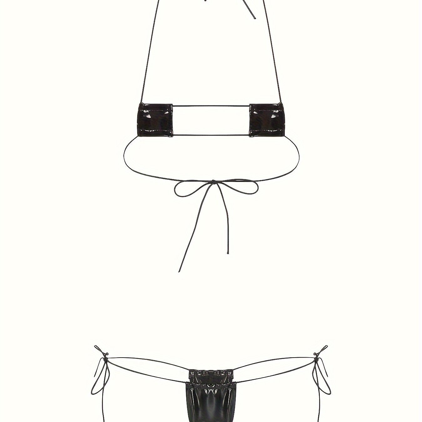 Jozibali halter bo'yinli ichki kiyim to'plami, brassi, ichki kiyim va orqasi ochiq dizaynni o'z ichiga oladi.