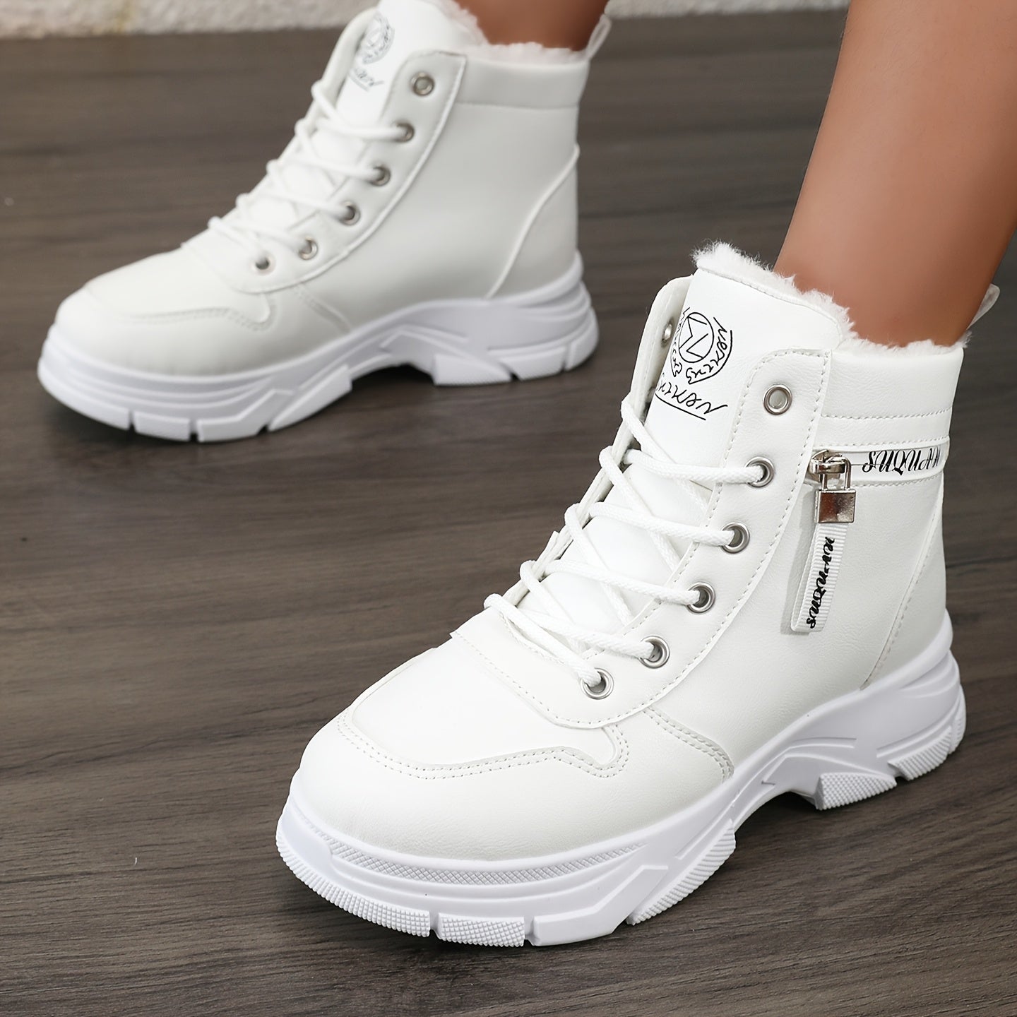 Women's Warm Plush-Lined Ankle Boots with Side Zipper for Winter Snow