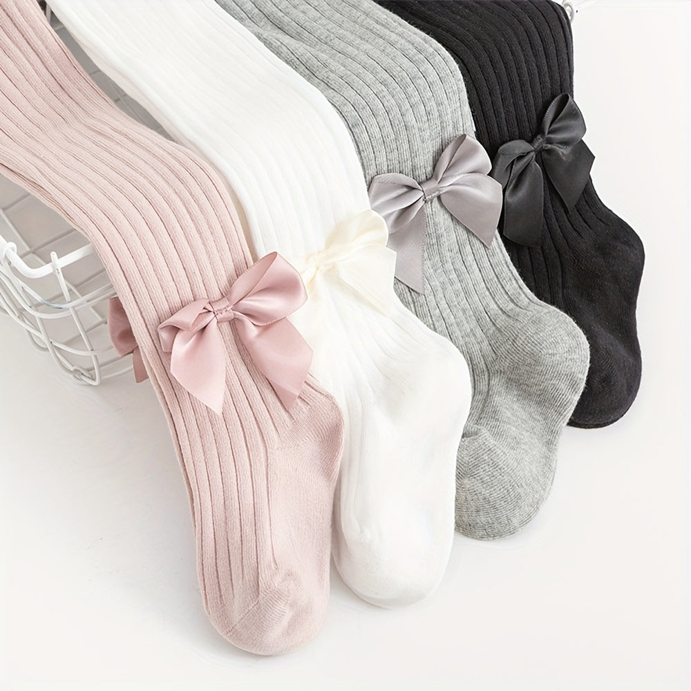 Girls' Ribbed Knit Leggings Socks with Bow Knot for Dance and Casual Wear in Multiple Colors