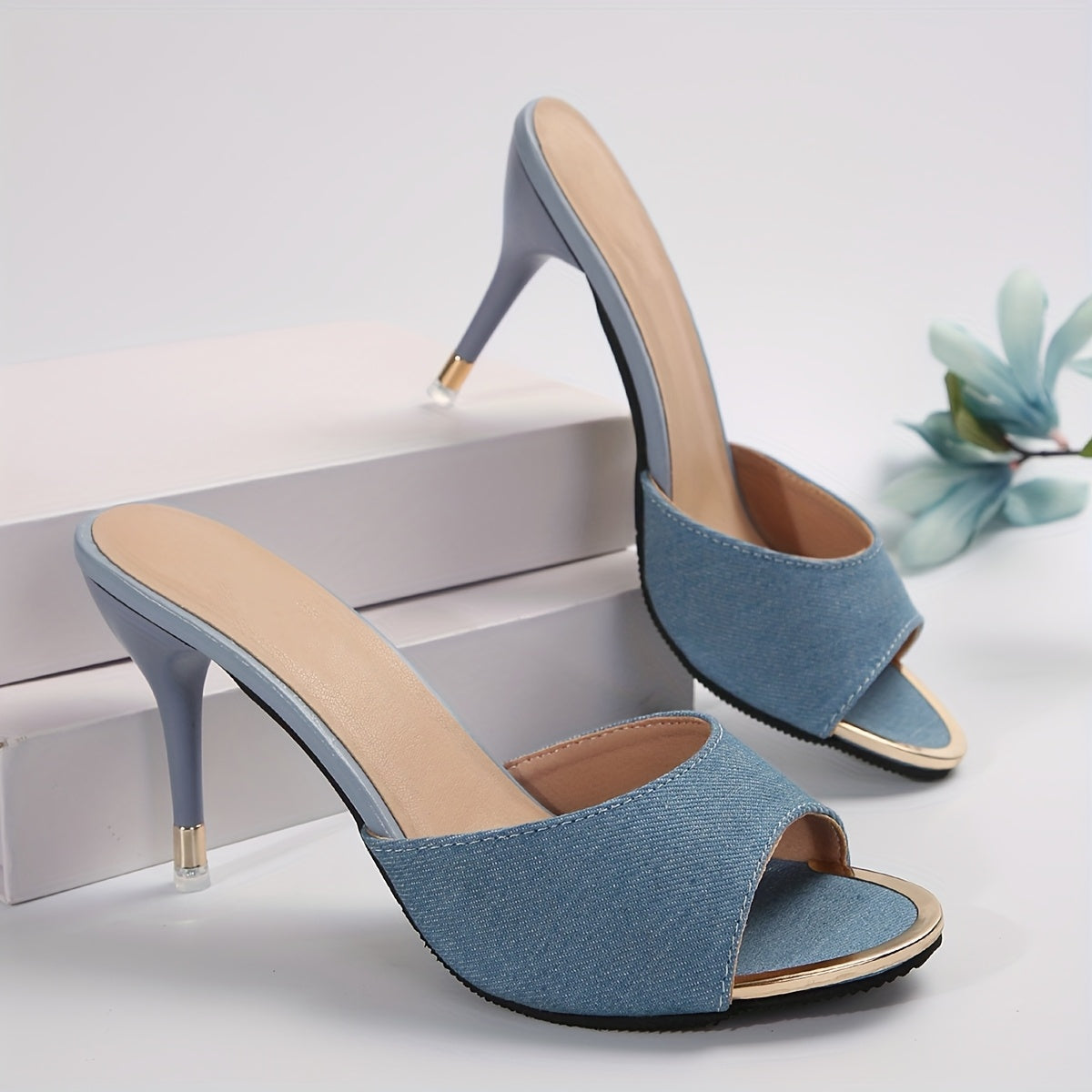 Ayollar uchun ko'k rangli strapli yuqori heelsli sandallar ochiq barmoqli yozgi partiya to'y