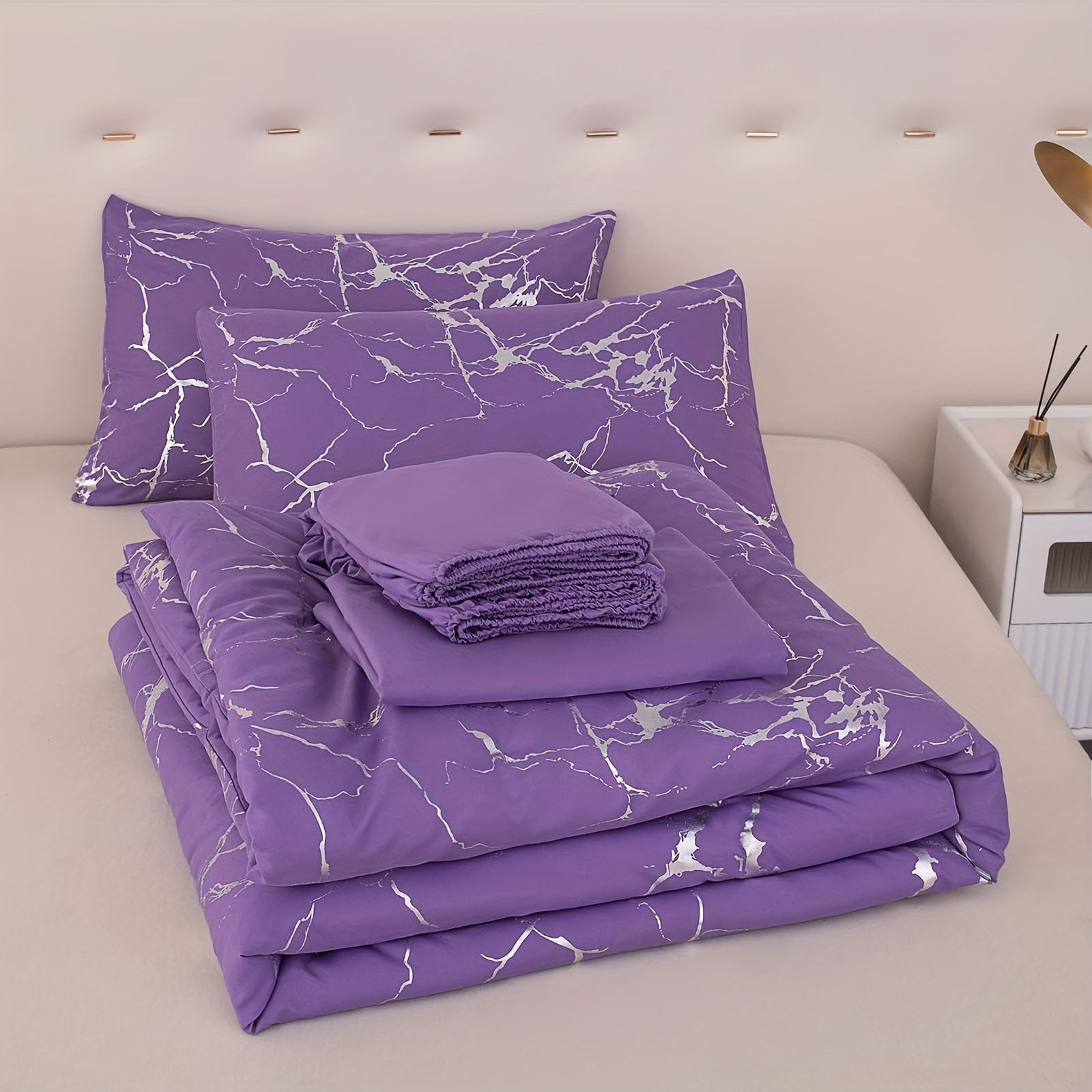 Elegant Marble Pattern Bedding Set in Pink Gray Green Blue Purple Washable Ultra-fine Fiber Duvet Cover 2-3 Piece