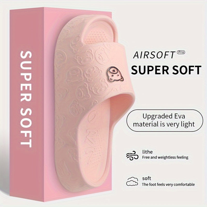 Women's Cartoon Bear Pattern Slip-On Indoor Slides Soft Sole Comfortable House Shoes