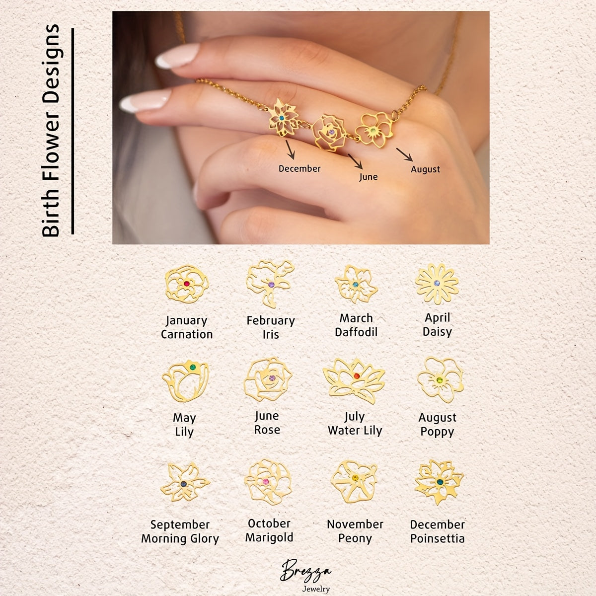 Women's Gold Plated Necklace with Birthstones and Rhinestone Inlay for Birthday, Valentine's Day, Mother's Day