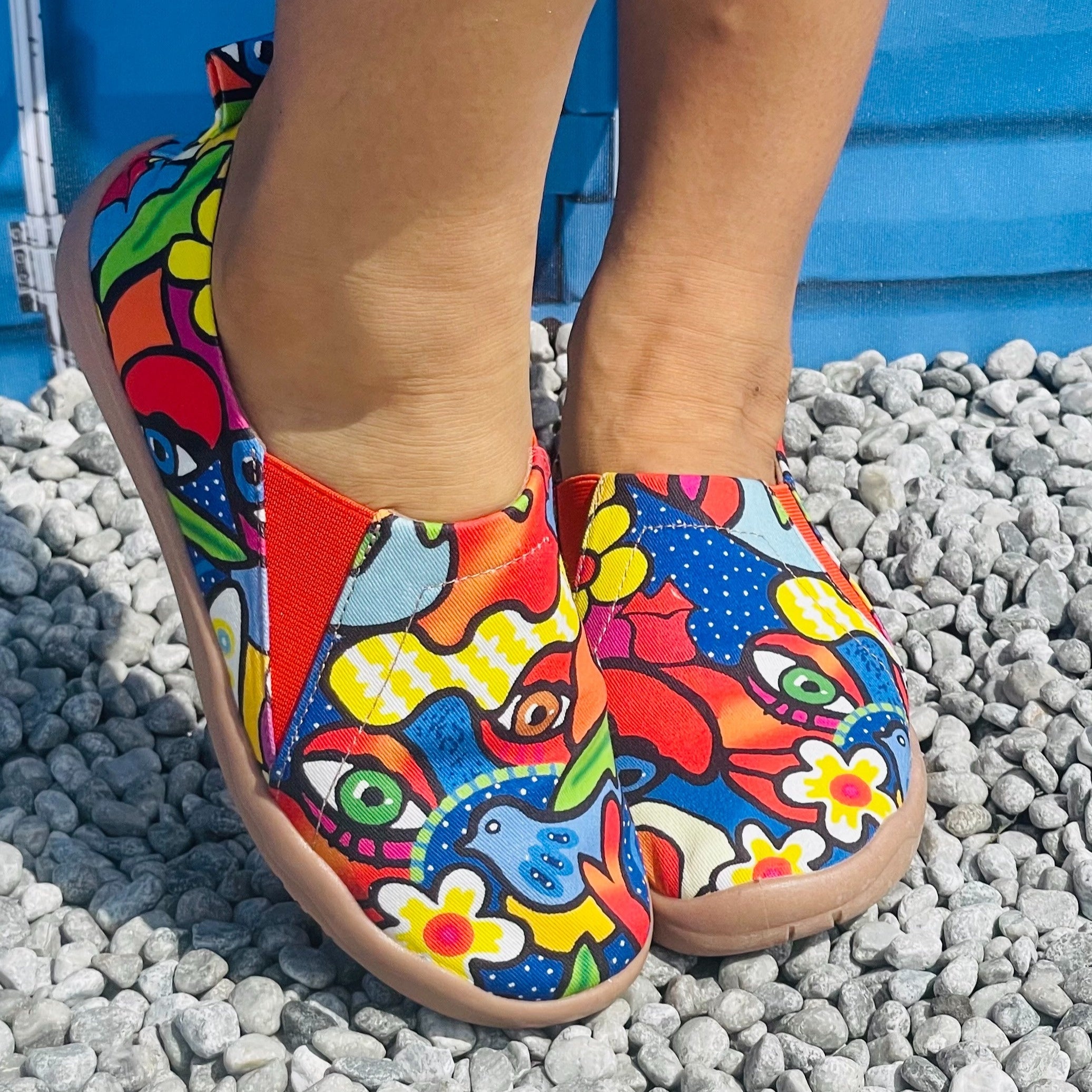 Women's Floral Slip-On Loafers Fabric Comfortable Round Toe Shoes