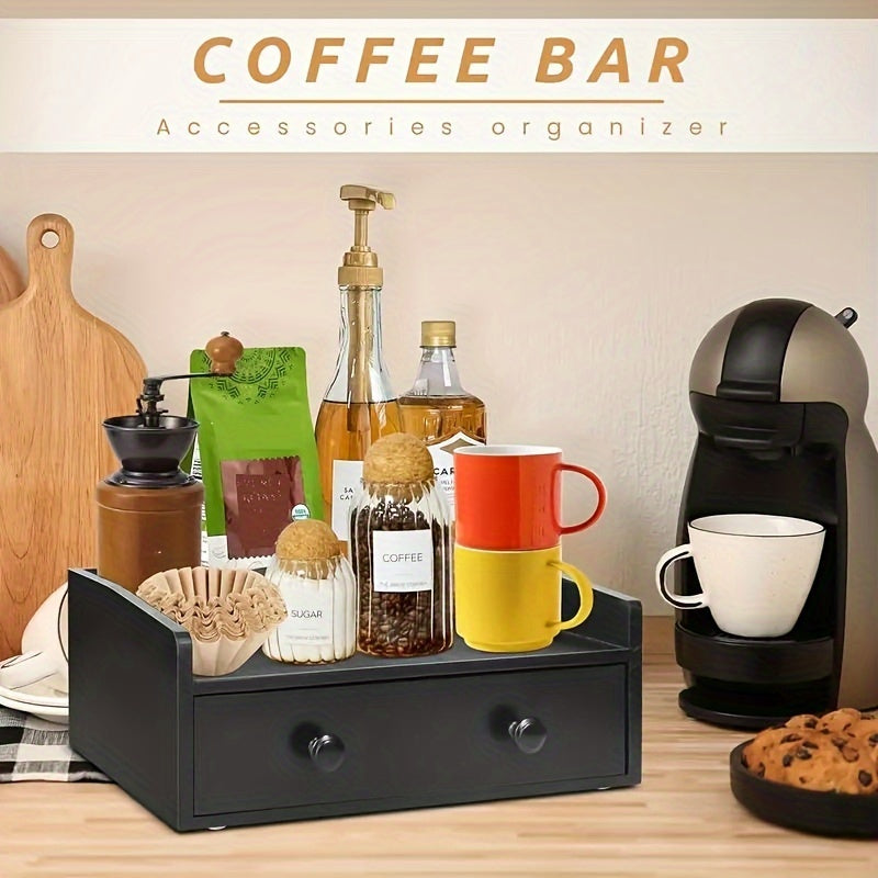Rustic Wood Coffee Station Organizer with Drawer and K Cup Holder