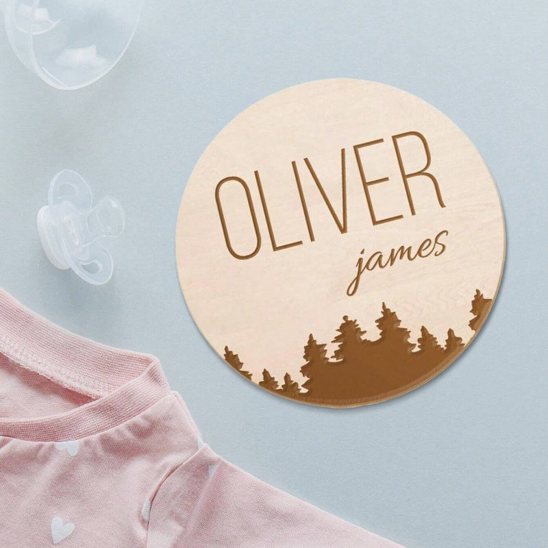 Personalized Round Wooden Sign Birth Keepsake White with Name and Footprint