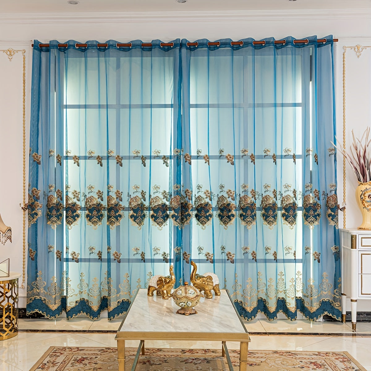 European-Style Thick Embroidered Curtains with Chenille Floral Designs and Translucent Yarn Finish for Living Room and Bedroom