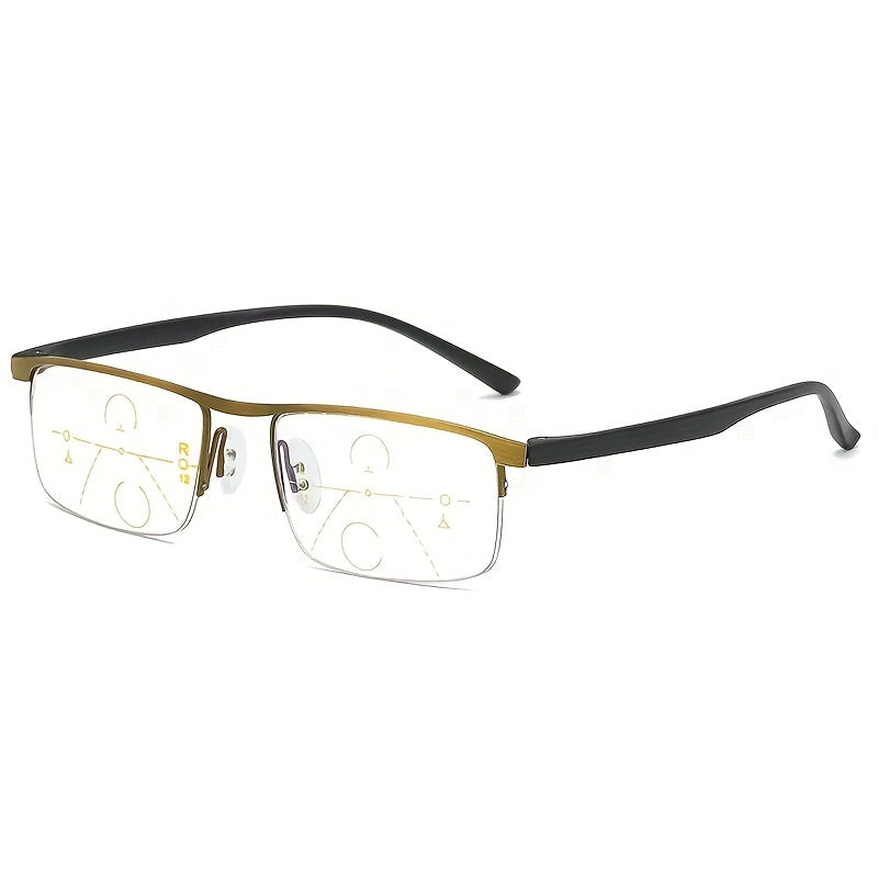Unisex Progressive Multi-Focus Reading Glasses Rectangular Metal Frame in 3 Colors