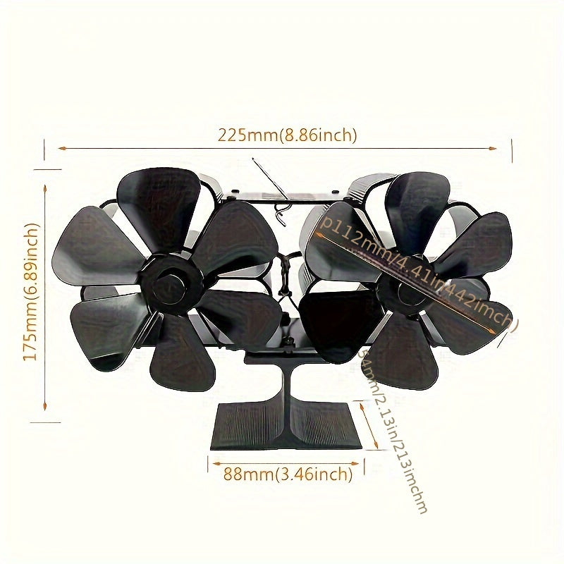 Heat Powered Fireplace Fan 6-Blade Self-Starting Metal Exhaust Fan for Wood Stoves