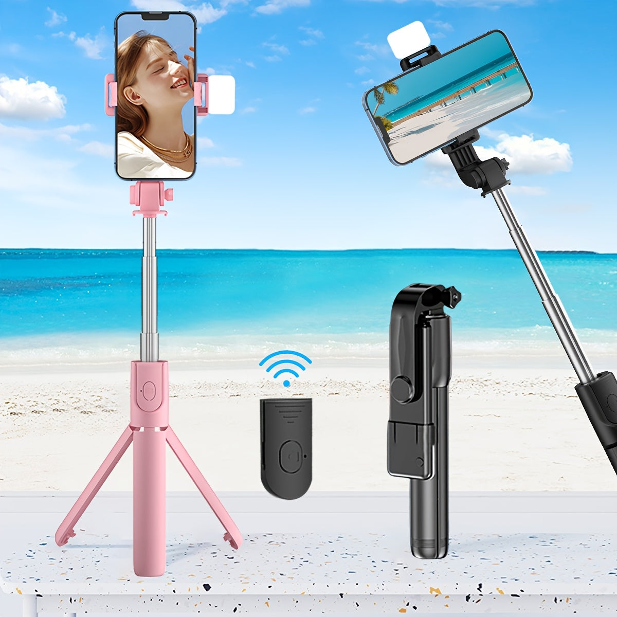 Telescopic Selfie Stick Tripod with 360 Degree Rotation Fill Light and Multi-Functional Support Stand