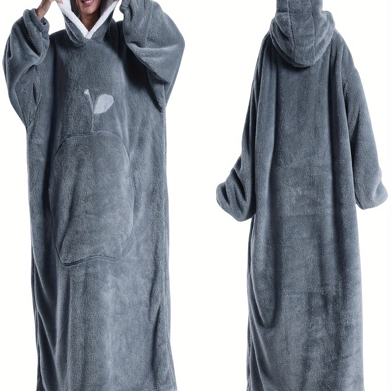 Women's Fleece Hooded Robe Pink Lounge Casual Winter Indoor Outdoor