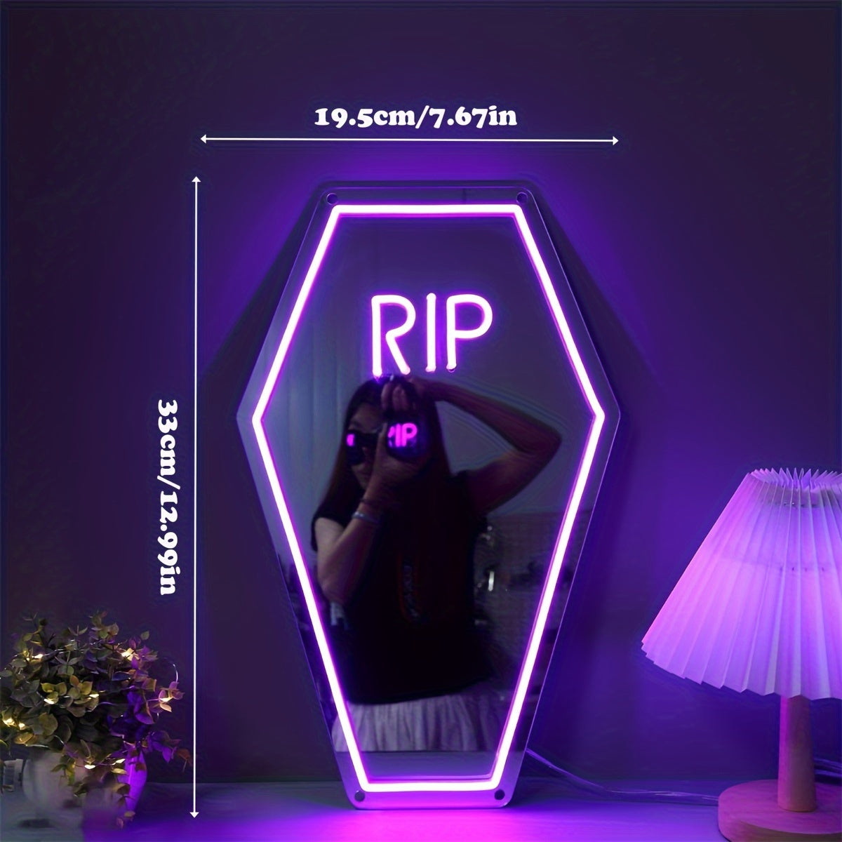 Neon Sign Mirror Wall Mountable USB Powered Home Decor Rest in Peace