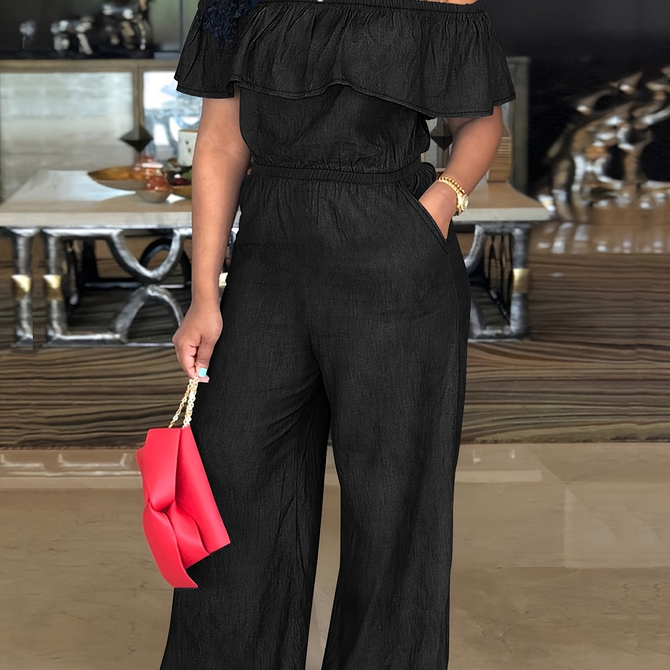 Plus Size Women's Autumn Shawl Jumpsuit Casual Wide Leg Pull-Over