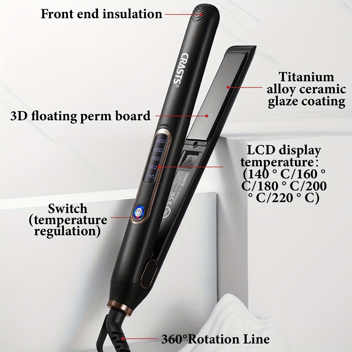 Ceramic Flat Iron Hair Straightener for Straightening and Curling with 5 Temperature Settings 220V