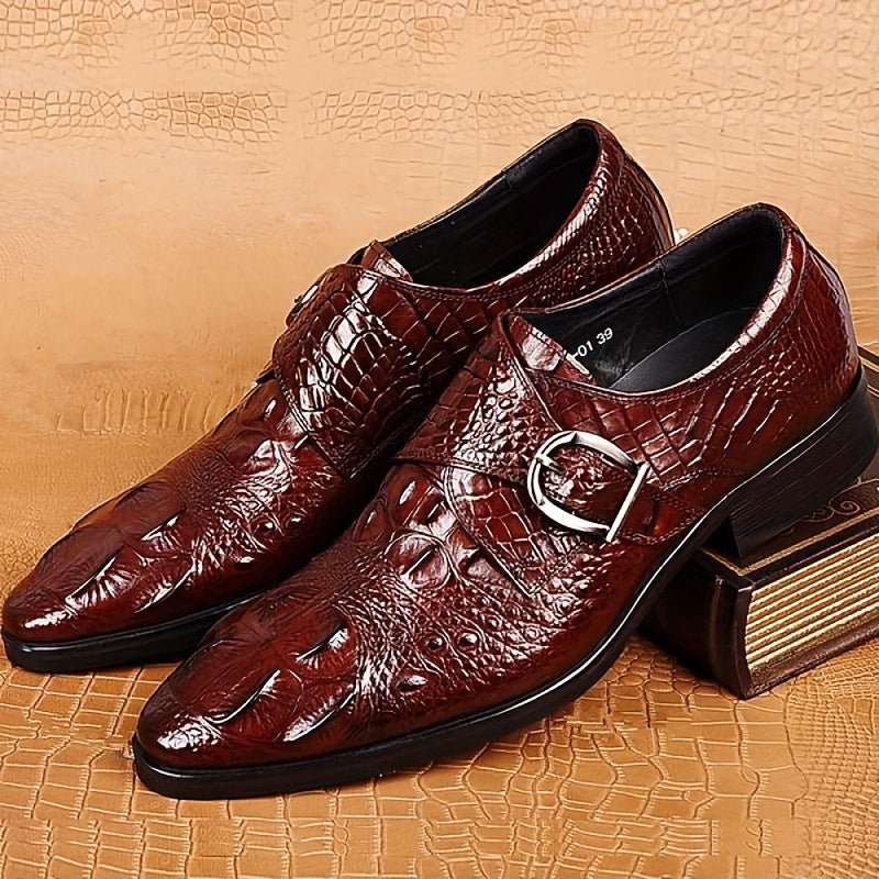 Men's Red Loafers Crocodile Print Pointed Toe Slip-On Dress Shoes for Formal Events