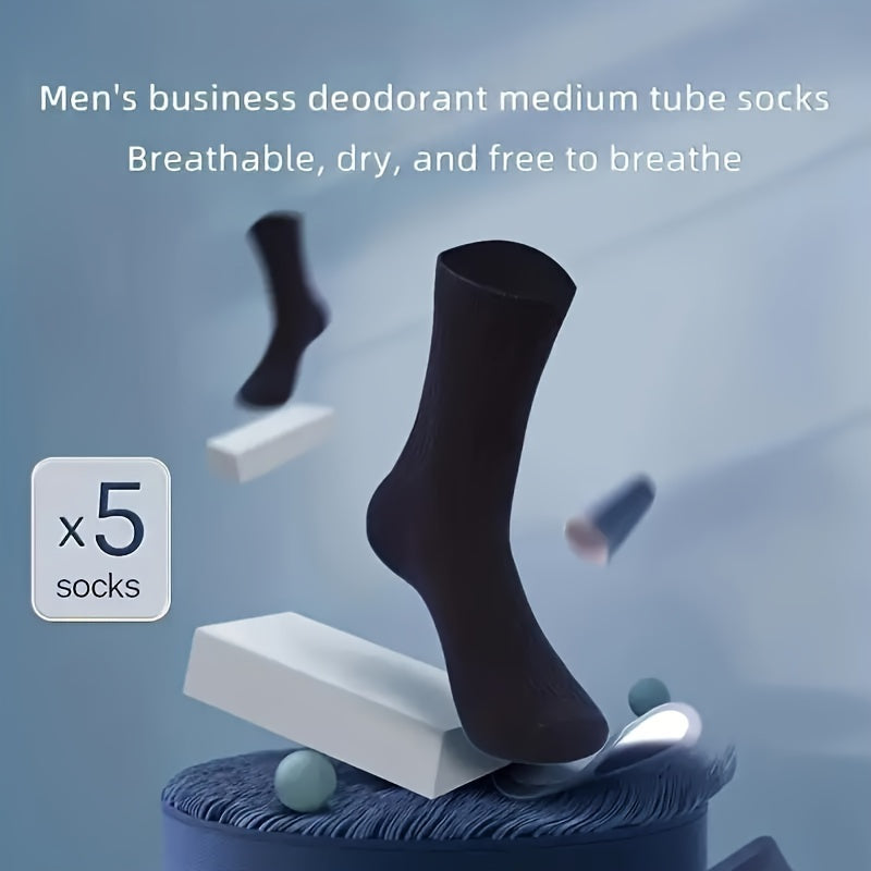 Men's Crew Socks 5/10 Pack Breathable Moisture-Wicking Odor-Resistant Solid Business Style for Fall Winter