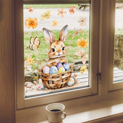 Easter Bunny Window Cling Decor 30x30cm Reusable PVC Sticker with Floral Butterfly