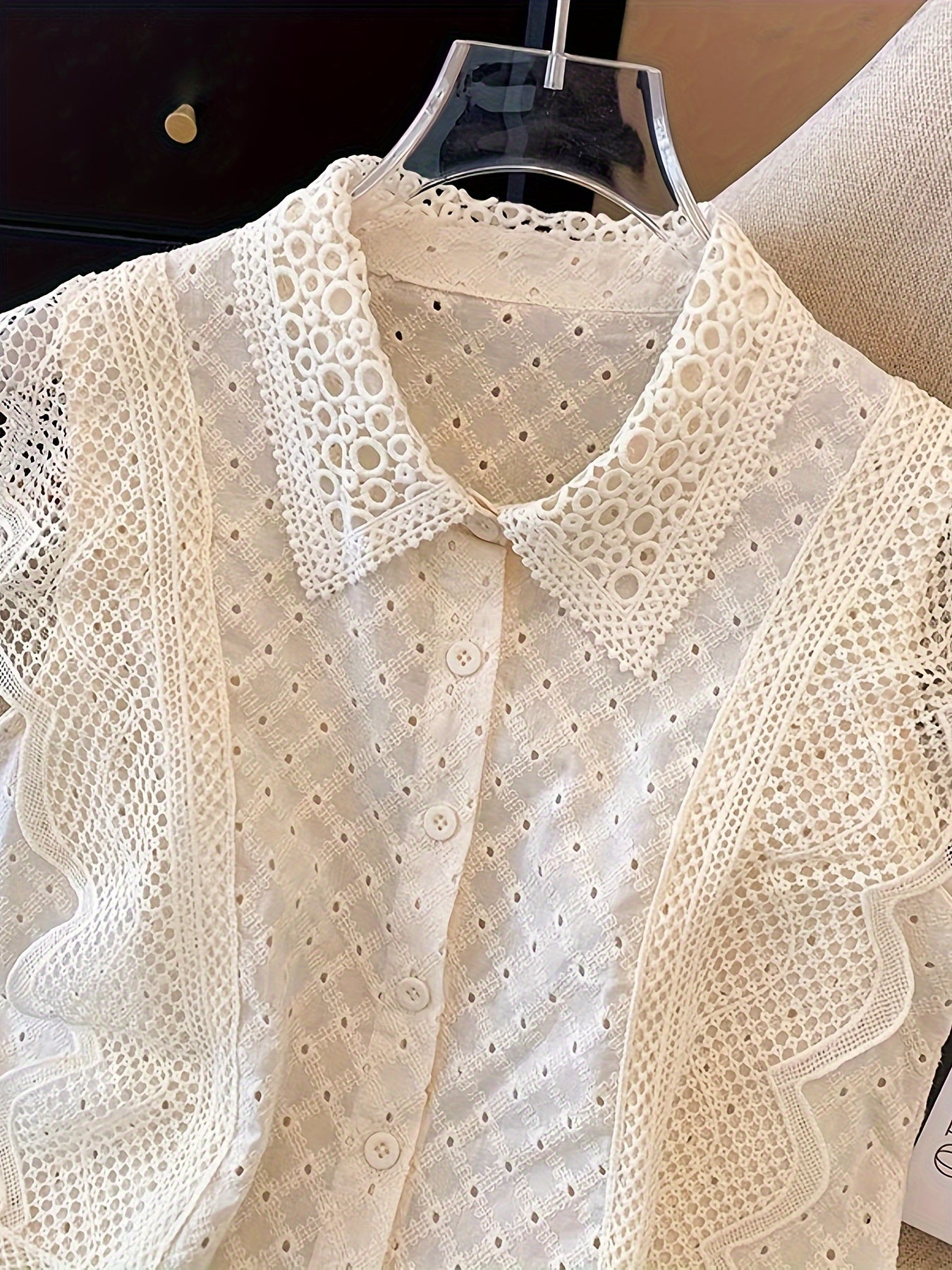 Women's Summer Cotton Blouse with Embroidered Lapel Collar and Single Breasted Placket