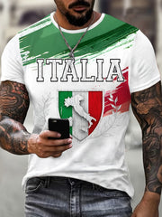 Men's Plus Size Casual T-Shirt Short Sleeve Italian Print Polyester Spandex