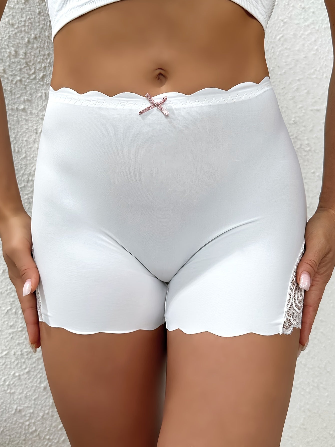 Black Nylon Blend Boyshort Panties for Women with Lace Detail Mid-Rise Non-See-Through