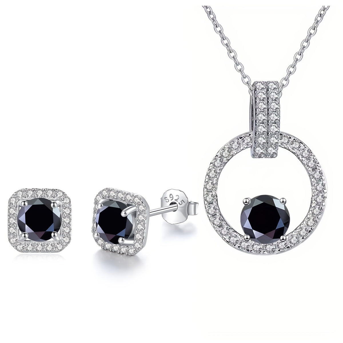 Moissanite Jewelry Set Necklace and Earrings Sterling Silver 1 Carat and 0.5 Carat Stones Gift Box