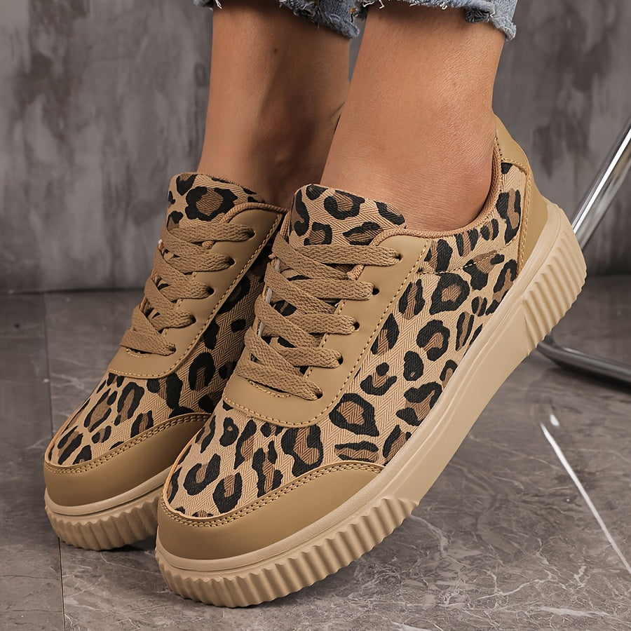 Leopard Print Women's Canvas Sneakers Flat Comfortable All-Season EVA Sole