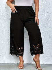 Plus Size Lace Trim Wide Leg Pants Casual Elastic Waist Spring Summer Womens