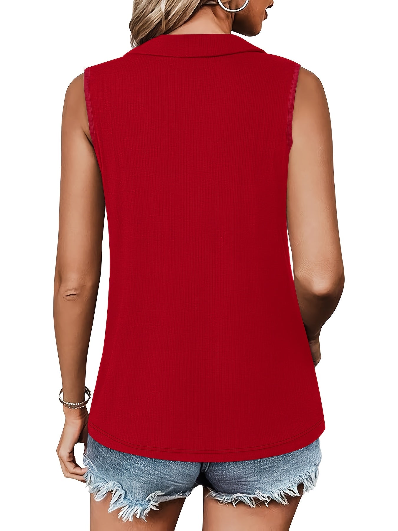 Ayollar uchun bezsiz V-shakllı bo'yinli fermuarlı tank top, kundalik, bir rangli, yozgi qatlamlash uchun