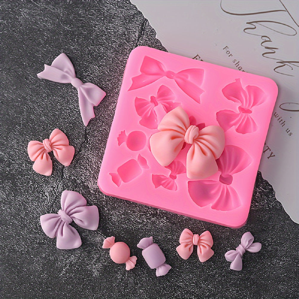 Pink Silicone Mini Bow Fondant Mold Non-Stick Easy to Clean for Chocolates Candies Cupcake Decorations