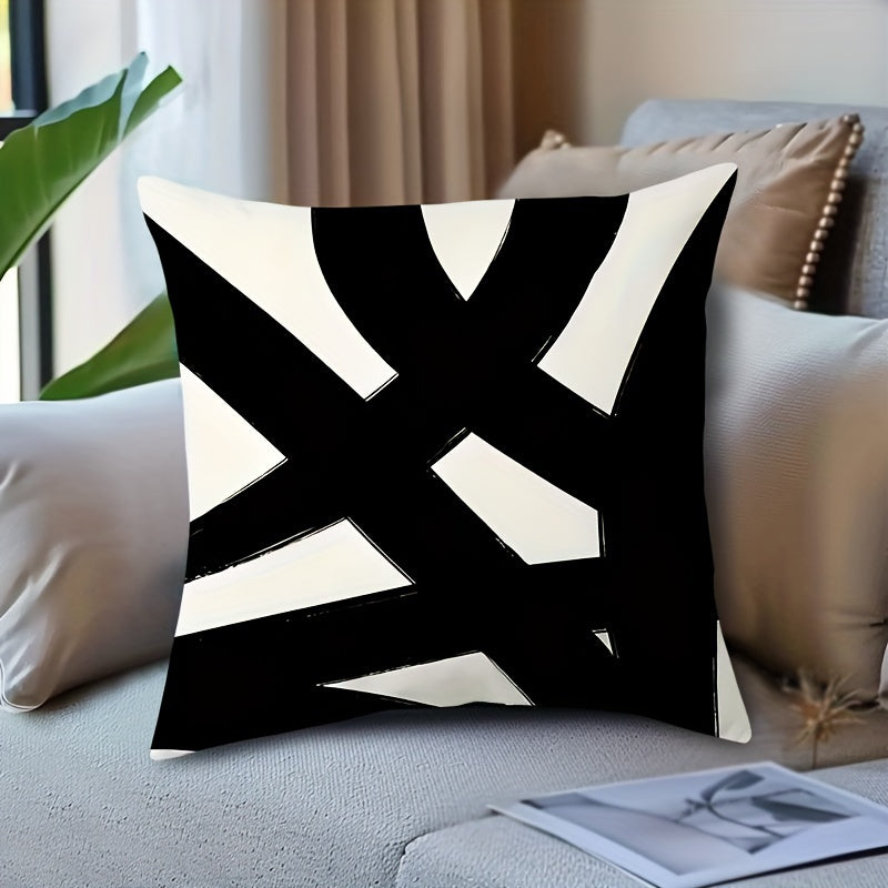 Geometric Abstract Art Pillowcase Black and White Double-Sided Decorative Pillow