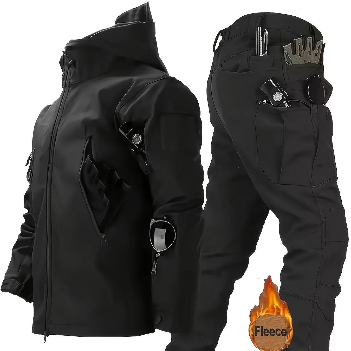 Traje de entrenamiento exterior para hombre, chaqueta con capucha y pantalones de poliéster y spandex, color sólido, corte regular