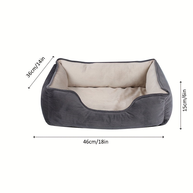 Square Pet Bed for Medium to Large Dogs Beige Warm Polyester Fiber Cushion Winter Comfort