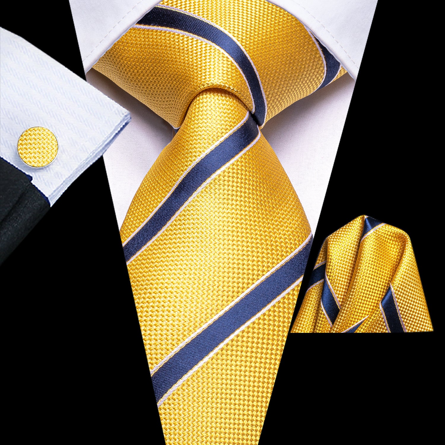 Striped Necktie Set with Cufflinks for Business, Parties, Weddings