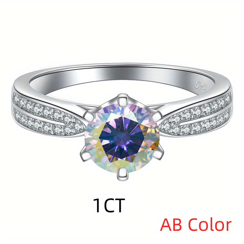 925 Sterling Silver dan tayyorlangan Moissanite bilan Qirolicha uzuk, Ayollar uchun to'y, niqoh yoki va'da uchun